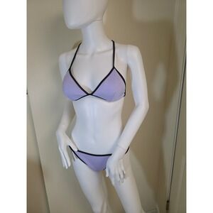 Victorias Secret Lavender‎ Purple Black Trim Triangle Bikini Set M Medium